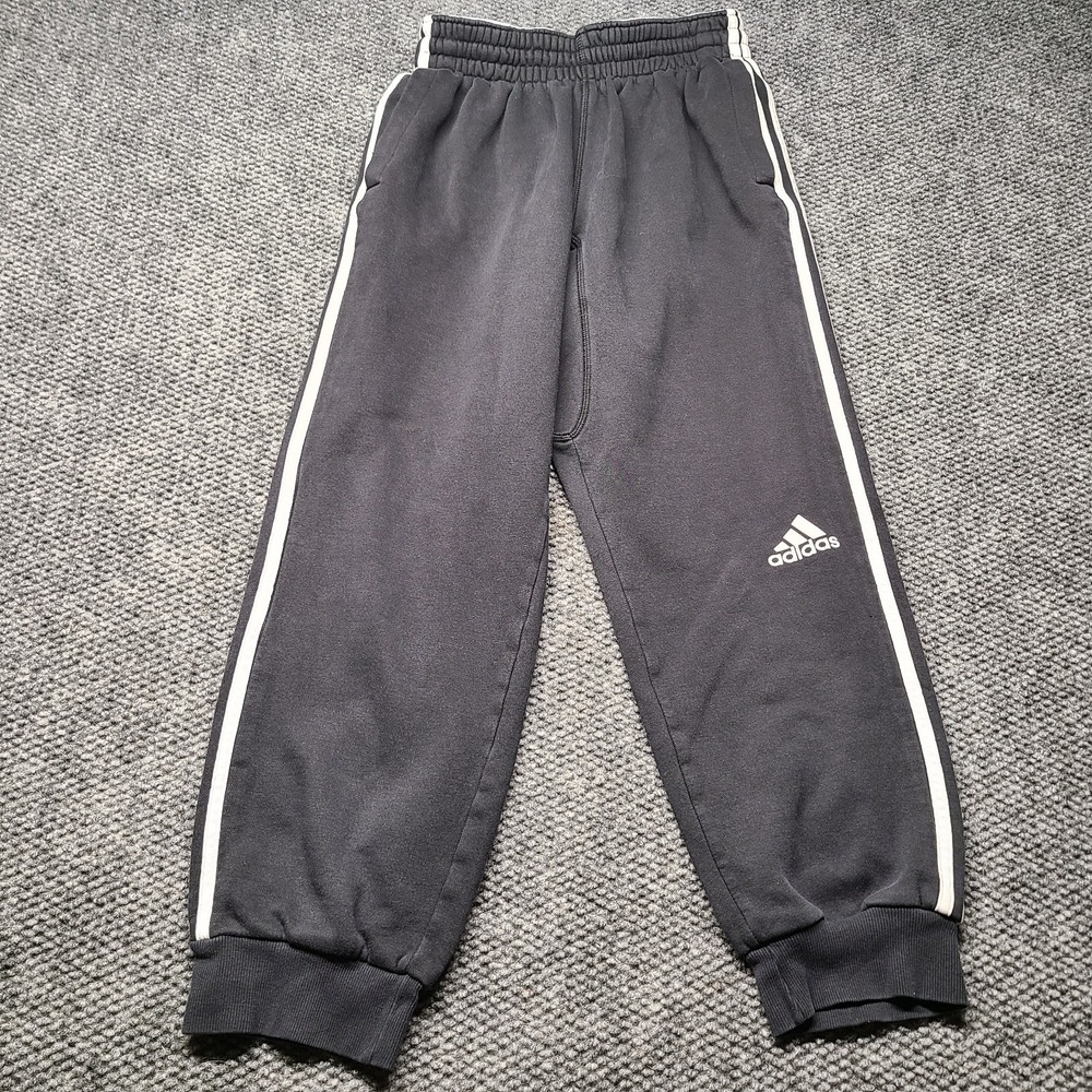 Adidas Joggers Pants Youth M Black Fleece Lined High Waist Stripe Leg Drawstring